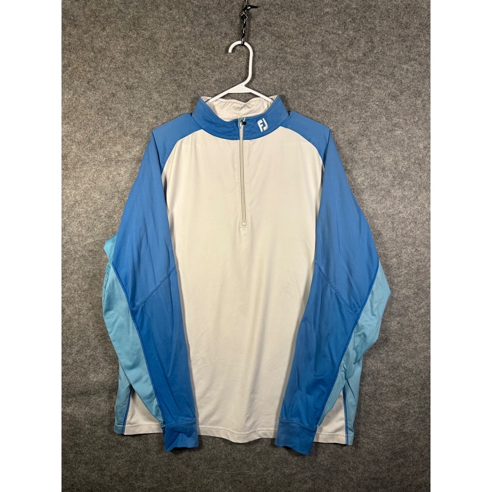 FootJoy FJ Mens Golf Pullover 1/4 Zip Long Sleeve White Blue XXL